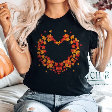 Tricouri Toamna - Tricou Negru Leaf Heart