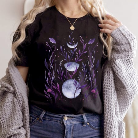 Moon - Tricou Negru Moon and Nature
