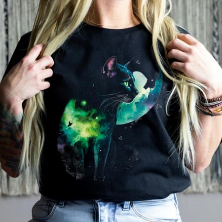 Fantasy - Tricou Negru Mystic Cat