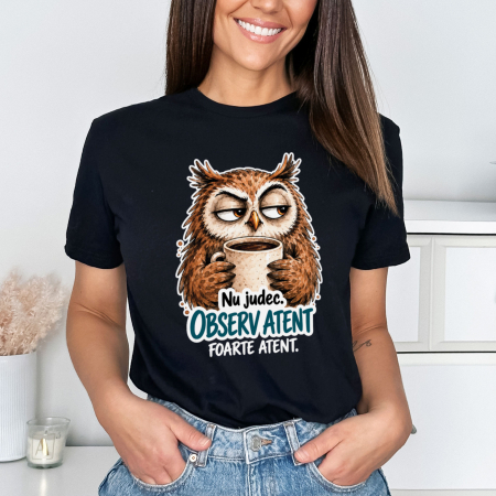Animale - Tricou Negru Observ Atent - varianta pe negru