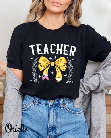 De Scoala - Tricou Negru Ribbon Teacher