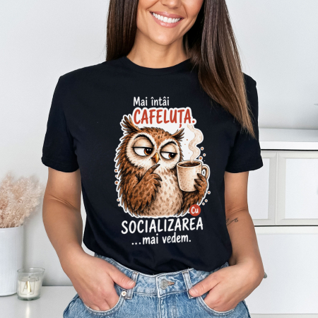 Animale - Tricou Negru Socializarea Dupa Cafea - varianta pe negru