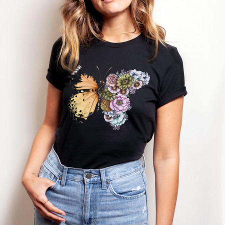 Fluturi - Tricou Negru Butterfly Bouquet