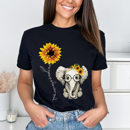 Animale - Tricou Negru Sunflower Elephant