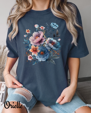 Wildflowers - Tricou Oversized Blue Meadow