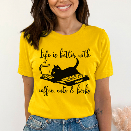 Promo - Tricou Promo Oversized Coffee, Cats, Books