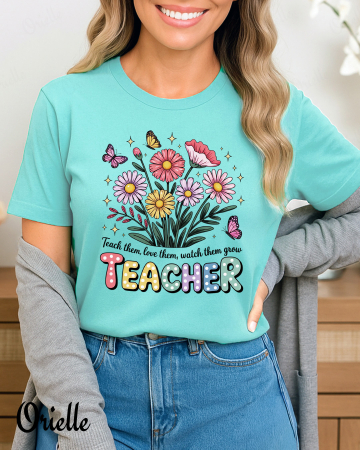 Tricouri dama - Tricou Relaxed Teacher Flowers