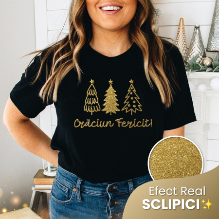 Craciun - Tricou Sclipici Auriu Crăciun Magic