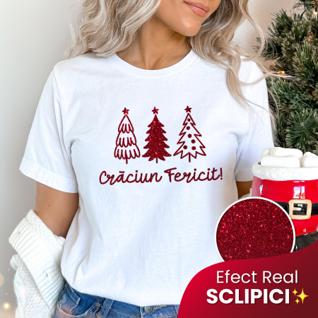 Craciun - Tricou Sclipici Roșu Crăciun Magic