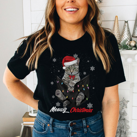 Craciun - Tricou Cat Pocket Christmas