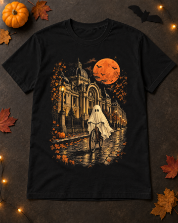 Halloween - Tricou Unisex Halloween Fantomă pe bicicletă – Negru