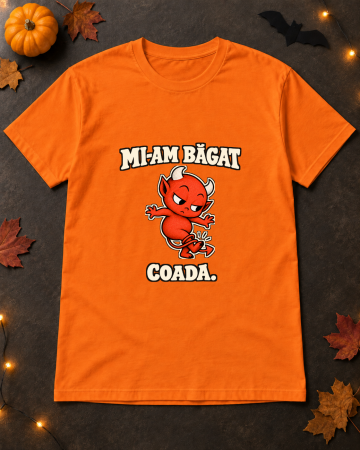 Halloween - Tricou Unisex Mi-am Băgat Coada – Portocaliu, vedere frontală