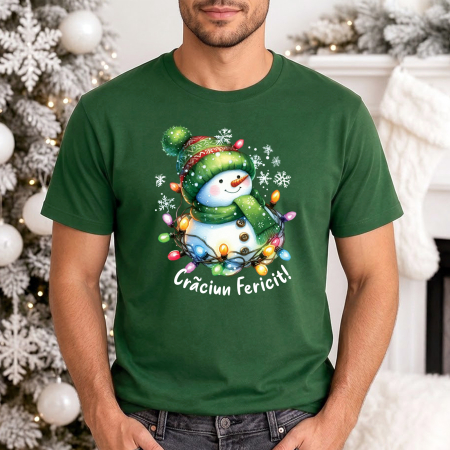 Tricouri Unisex - Tricou Unisex Simpaticul Frosty — verde, vedere frontală
