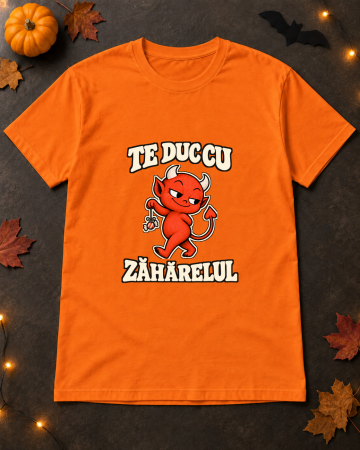 Halloween - Tricou Unisex Te Duc Cu Zăhărelul – Portocaliu, vedere frontală