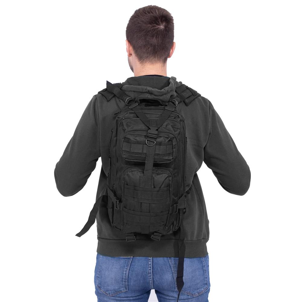 Rucsac militar pentru drumetie, impermeabil, ultra usor, 4 compartimente, culoare negru [5]
