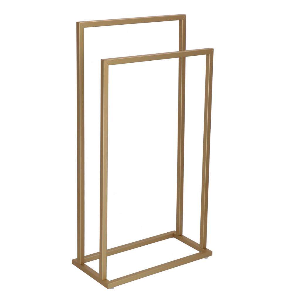 Suport metalic de baie pentru prosoape, cu 2 standuri, 86 cm, auriu mat [6]