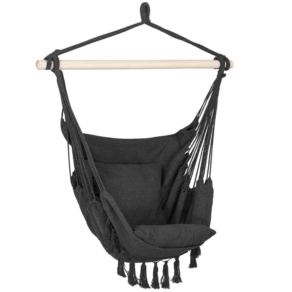 HAMACE SI LEAGANE - Hamac tip leagan suspendat pentru casa sau gradina, cu perne, 130x100cm, 150kg, gri inchis