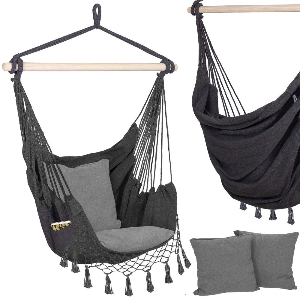 Hamac tip leagan suspendat pentru casa sau gradina, gri cu perne, 130x100cm, 150kg [6]