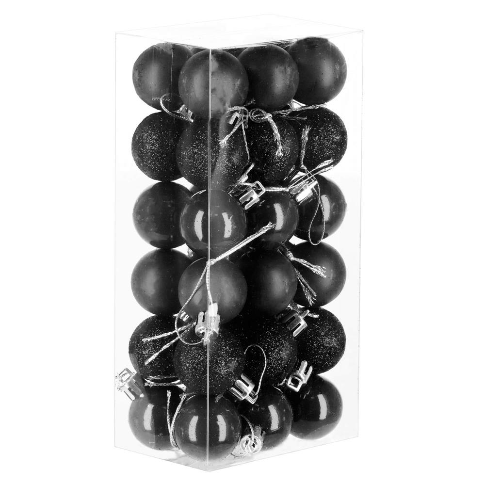 Globuri de Craciun - Set globuri de Craciun, 36 bucati, 3 modele, 3cm, negru