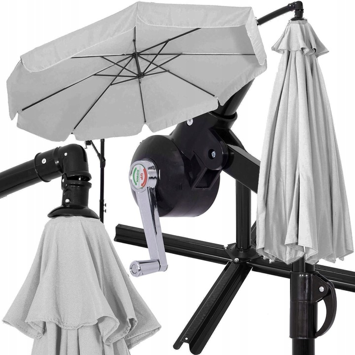 Umbrela de gradina cu brat lateral banana, cu husa, 300cm, gri deschis [6]