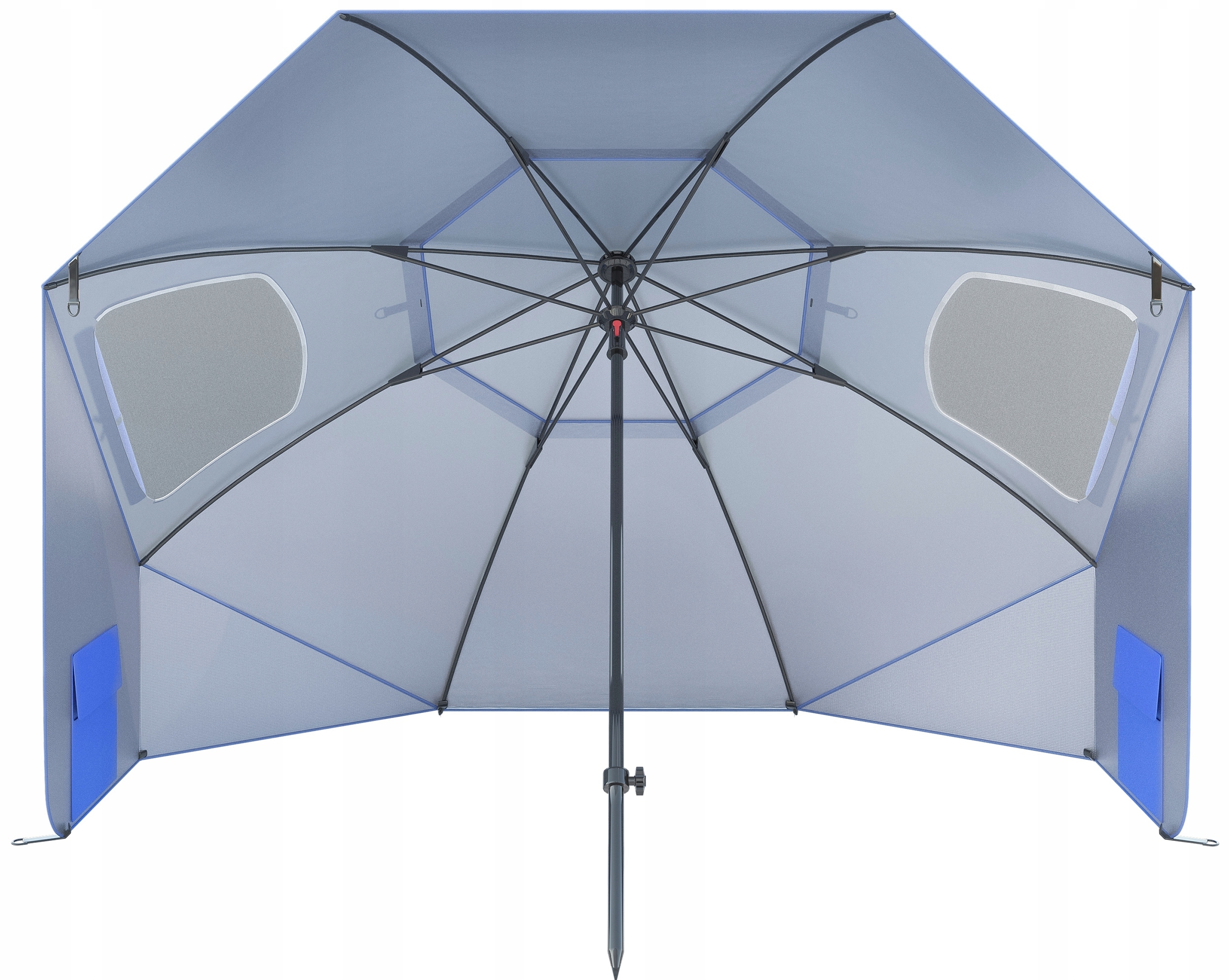 Umbrela plaja 3in1 215x205 cm, cu paravan lateral, fereastra si husa transport, material UV, albastru [5]
