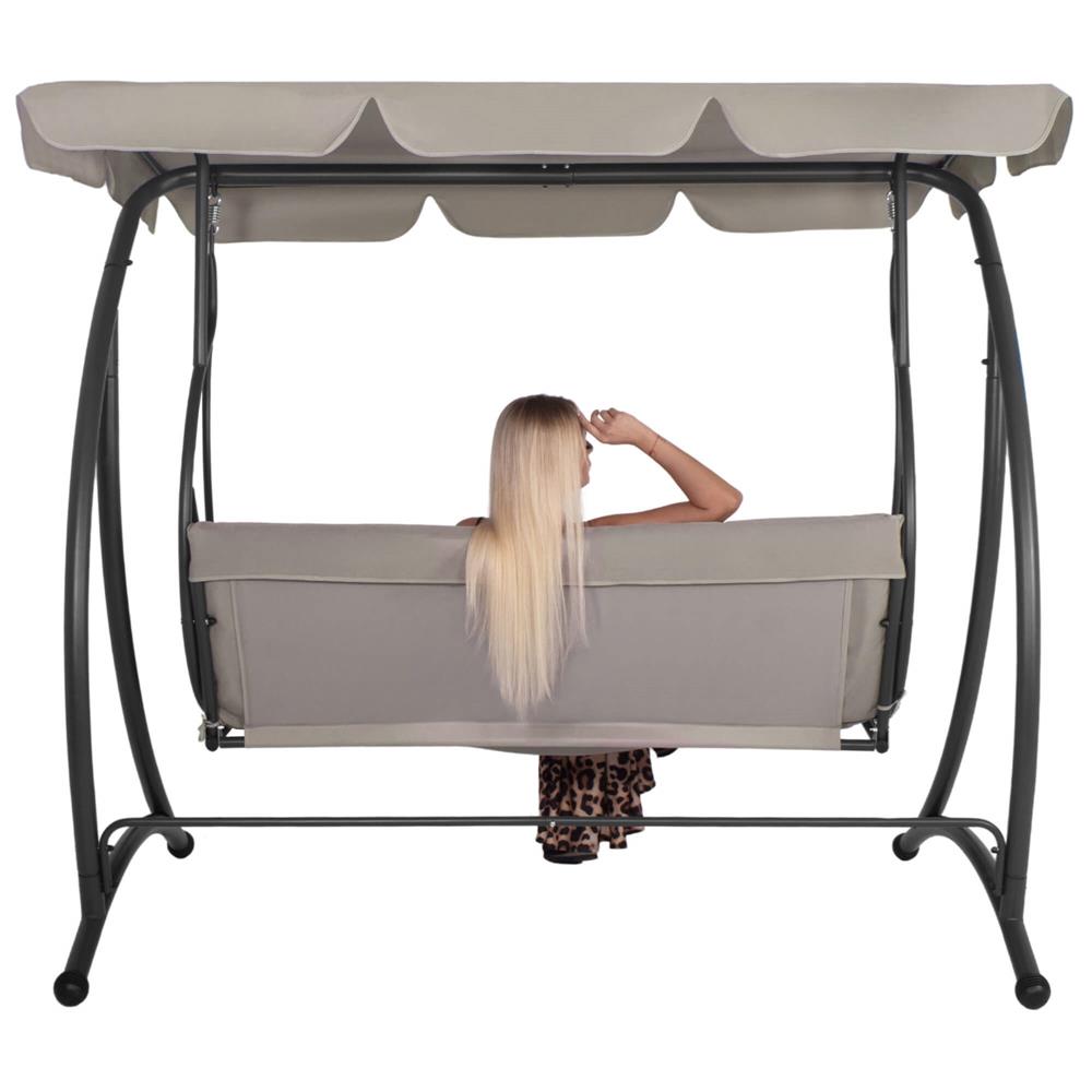 Leagan de gradina 190x115x176 cm, pentru 3 persoane, copertina reglabila, perne incluse, cadru otel si material impermeabil, bej [6]