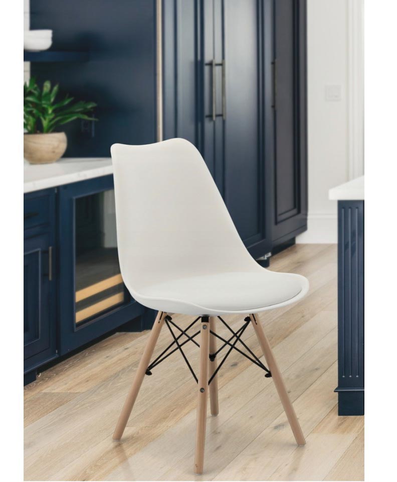 Set 4 scaune de bucatarie, design scandinav modern, sezut cu burete, alb [2]