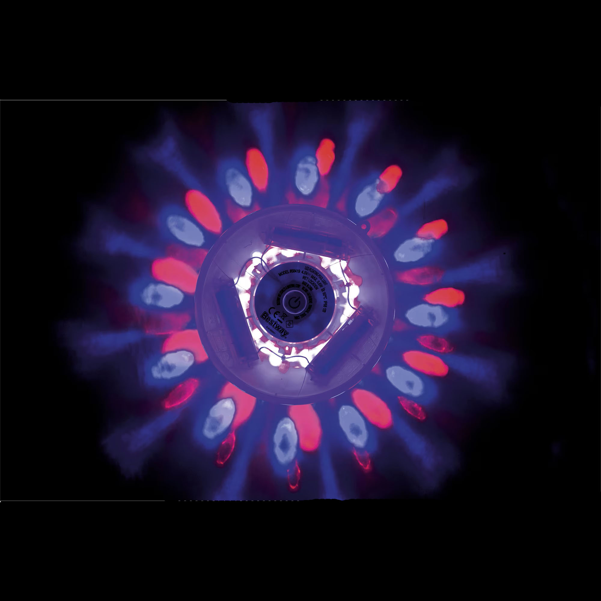 Timp liber - Lampa plutitoare cu LED pentru piscina Bestway FloatBright, 4 culori, 7 moduri, functionare cu 3 baterii AA