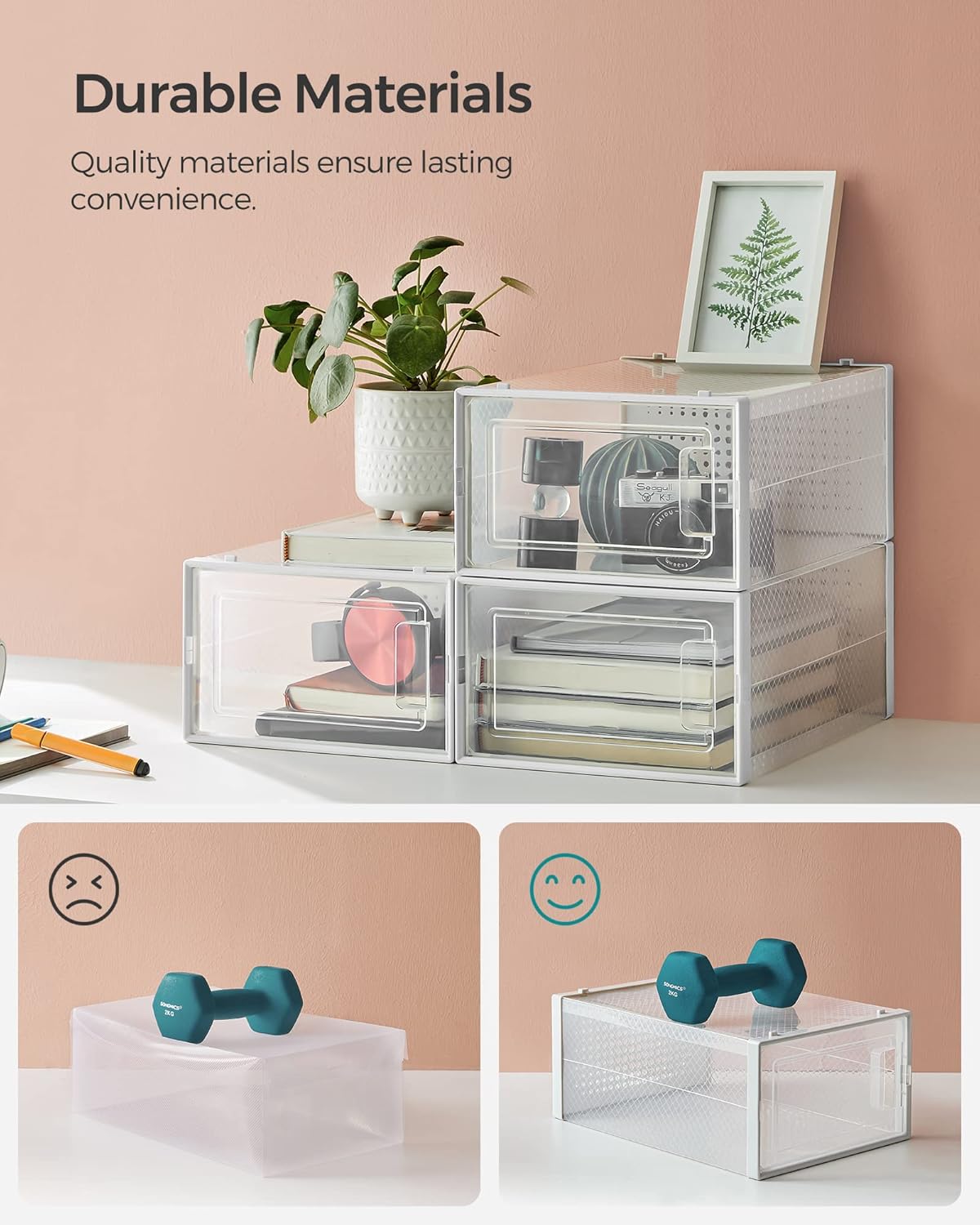 SONGMICS Cutii de pantofi, set de 12 organizatoare stivuibile, structura rezistenta ABS, 34x23x14 cm, transparent [6]