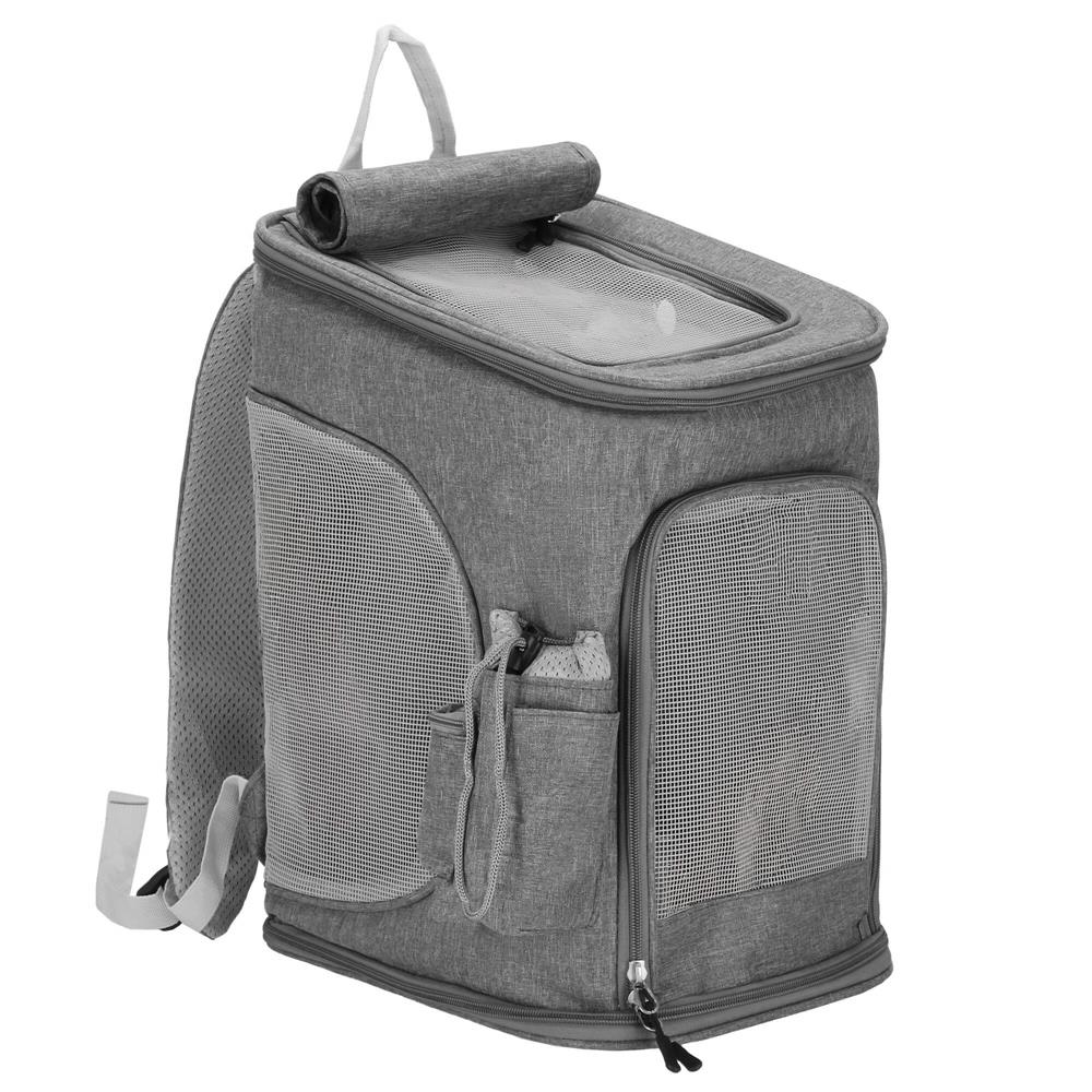 Rucsac transport animale talie mica-medie, maxim 12 kg, buzunare laterale, 39x28x27 cm, gri [7]