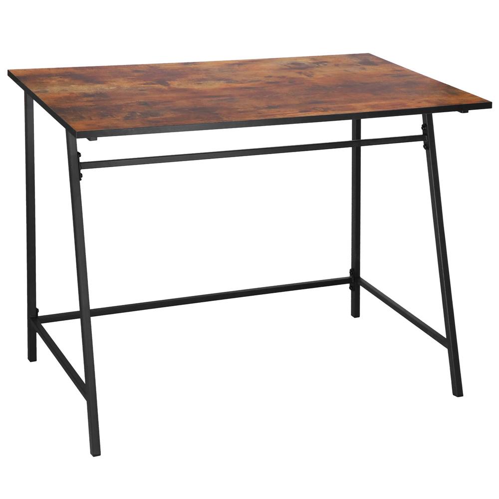 Mese living si bucatarie - Birou tip masa laterala, cu cadru din otel, 50x100x76 cm, industrial, maro