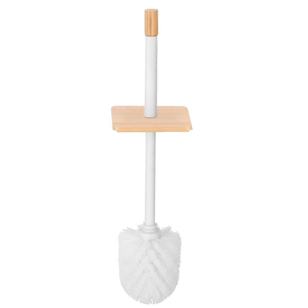 Perie WC cu rezervor detasabil si capac, din metal si bambus, 40 cm, alb [7]