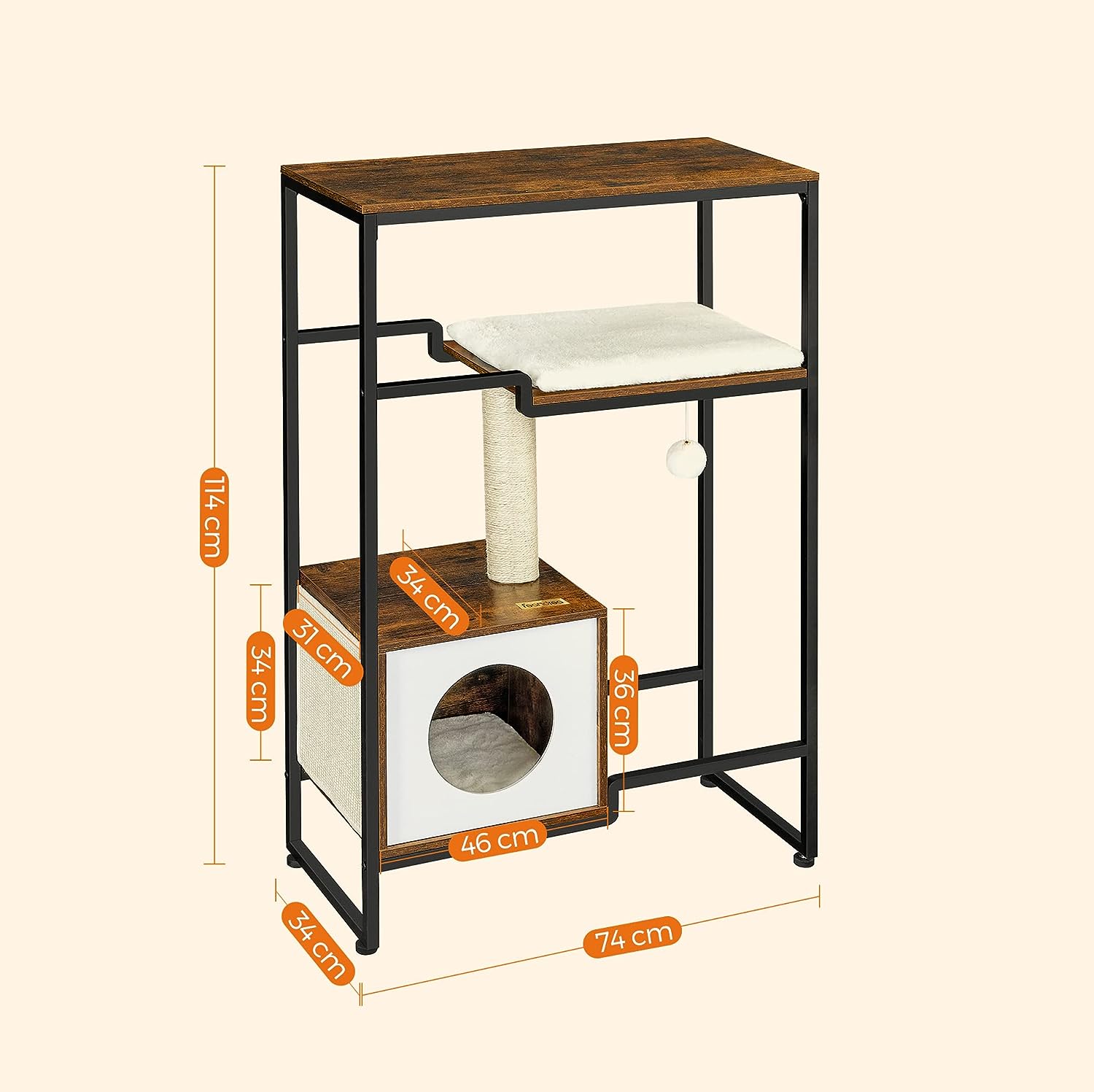 FEANDREA Mobilier 2 in 1 pentru pentru pisici cu ascunzatoare, 74x34x114cm, maro vintage [6]