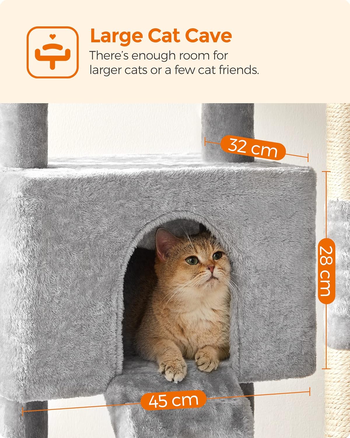 FEANDREA Ansamblu de joaca pentru pisici, tip copac, cu 3 culcusuri si ascunzatoare, 50x45x142cm, gri deschis [6]