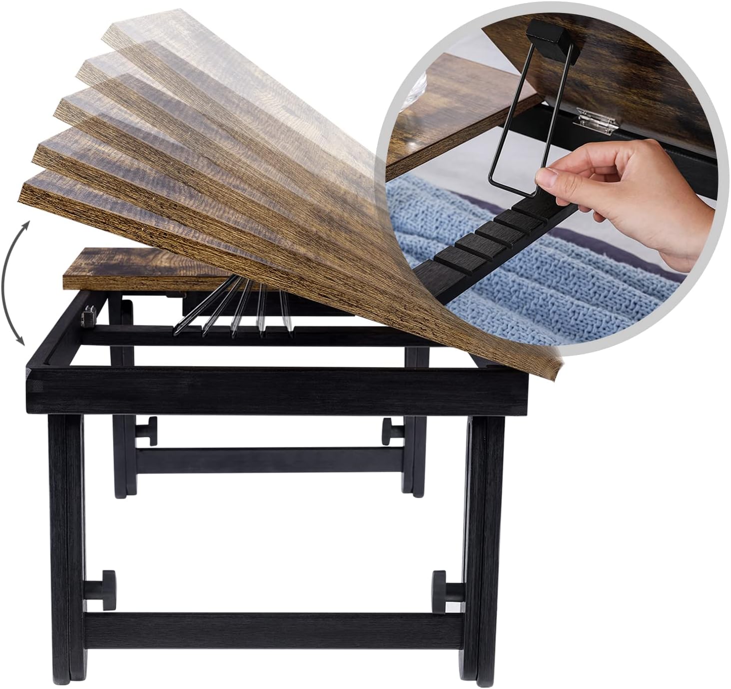 SONGMICS Masa de pat pentru laptop, plabila si reglabila, 55x35x23 cm, maro [6]