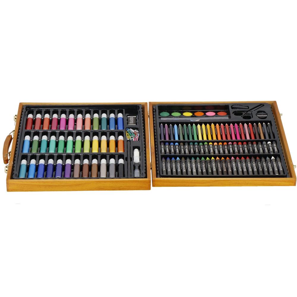 Set de pictura si desen pentru copii, 150 de piese, trusa lemn maro [6]