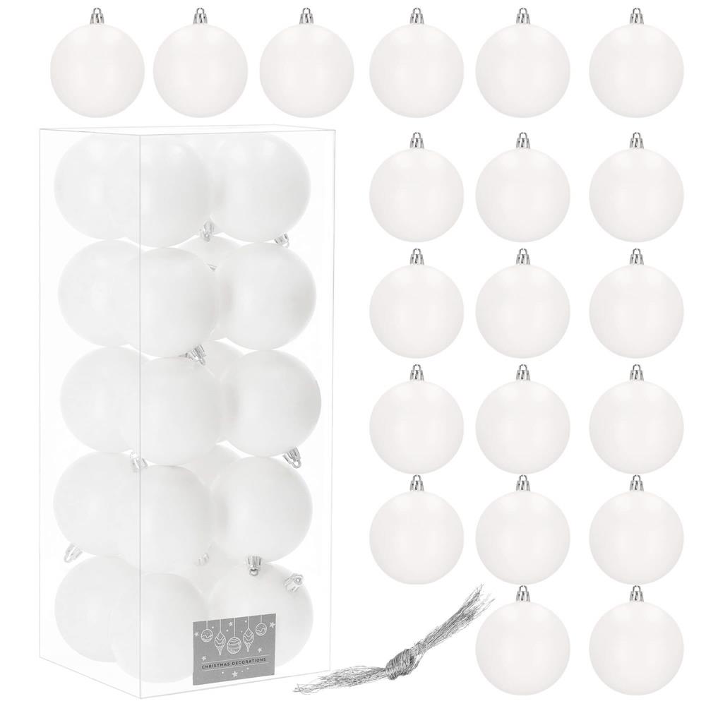 Set globuri de Craciun, 20 bucati, 8cm, alb mat [6]