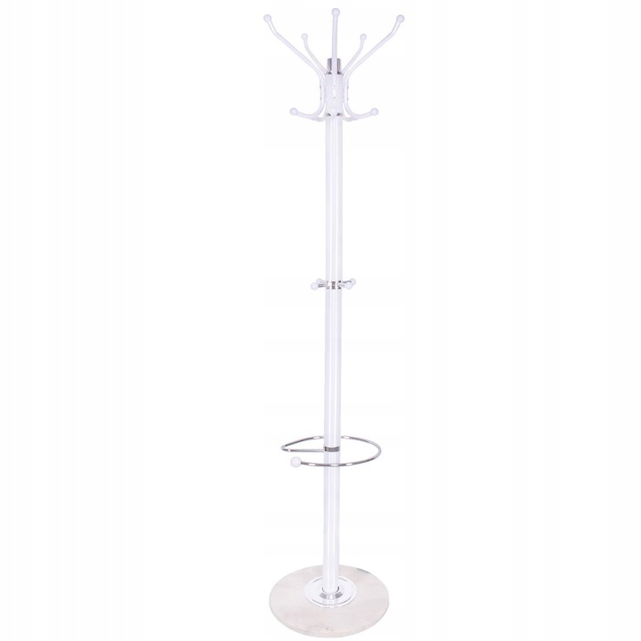 MOBILIER - Cuier tip pom din metal cu baza de marmura, 14 agatatoare, 176cm, alb