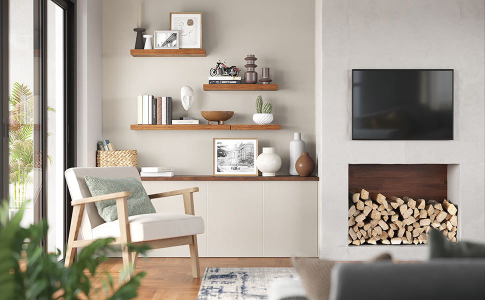 VASAGLE Raft de perete suspendat plutitor, MDF, sistem montare inclus, 80x20x4cm, vintage maro [6]