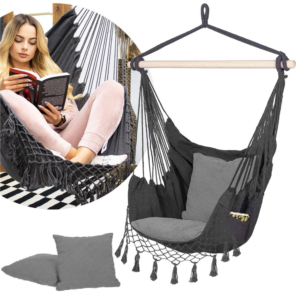 Hamac tip leagan suspendat pentru casa sau gradina, gri cu perne, 130x100cm, 150kg [7]