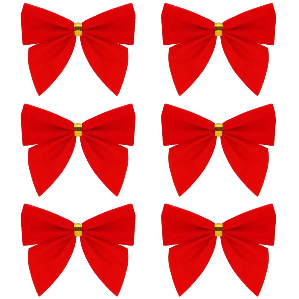 Accesorii Brad - Set 6 ornamente pentru bradul de Craciun, fundita, 8cm, rosu