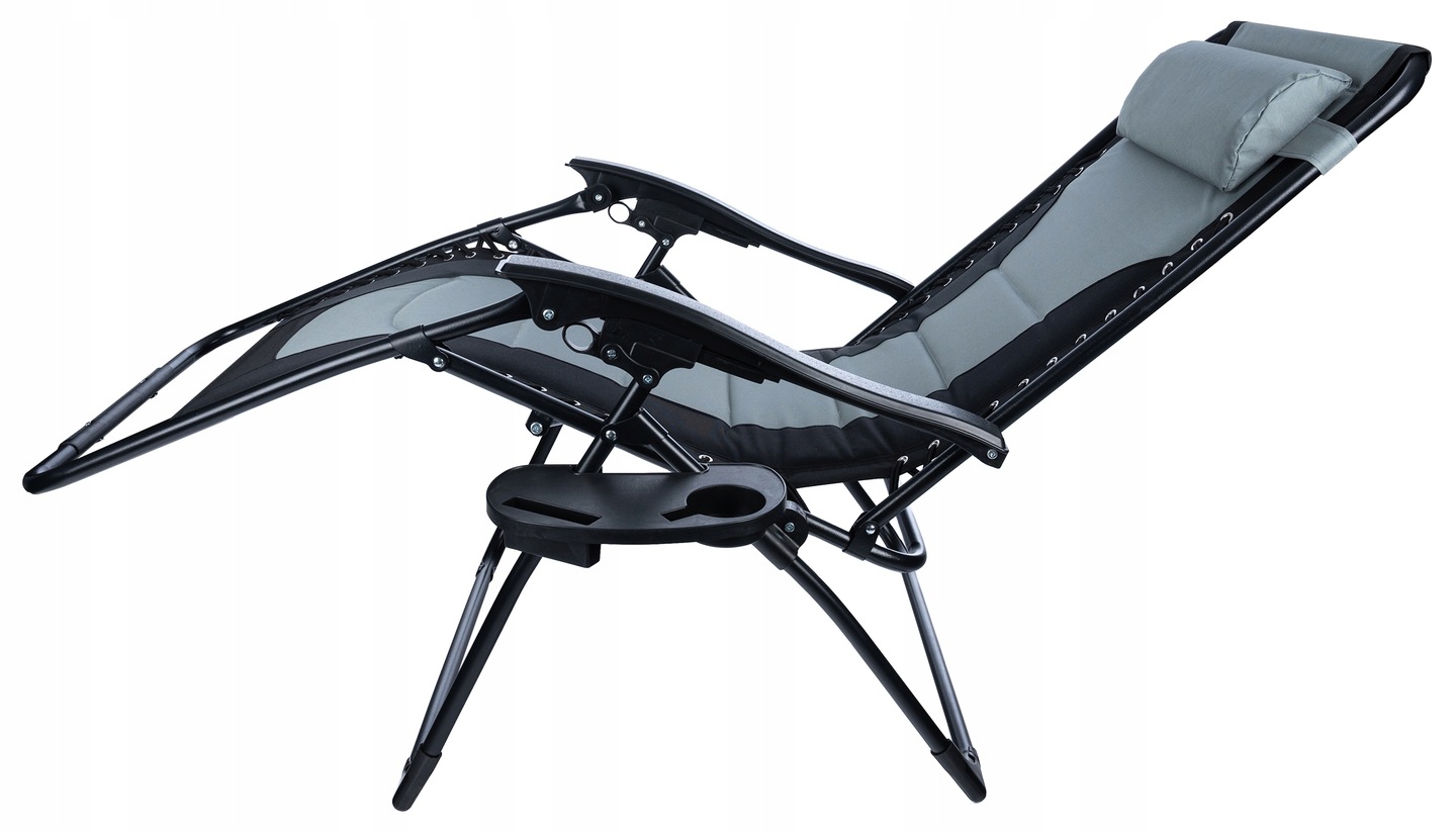 Sezlong scaun pliant plaja sau gradina, Siesta, gravitatie zero, cu tetiera, 175x75x110 cm, negri gri [6]