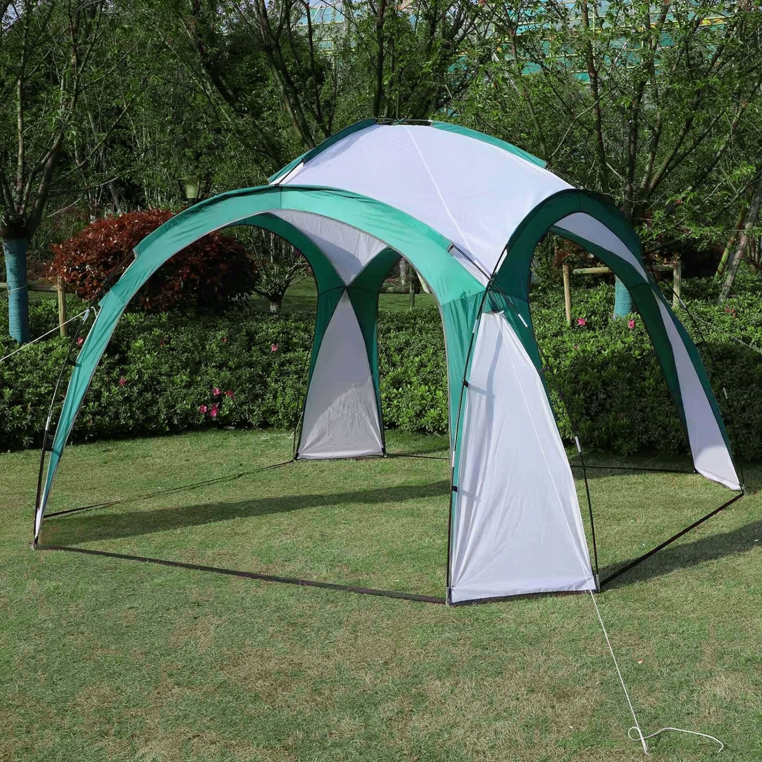 Pavilion gradina 350x350x230 cm, structura fibra de sticla, acoperis poliester impermeabil, verde cu alb [8]