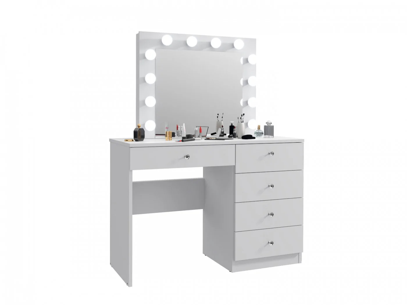 Masa de toaleta si machiaj Cristal 12 LED cu oglinda si 5 sertare, 110x47x77 cm, alb [6]