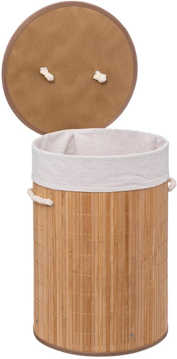 Cos rufe rotund 5Five Bambou cu capac, bambus, 48 litri, 35x50 cm, natur [2]