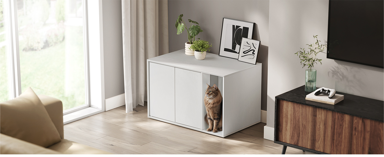 SONGMICS Dulap pentru litiera pisici, montaj rapid fara scule, design minimalist, PAL, 80x50x50 cm, alb [2]