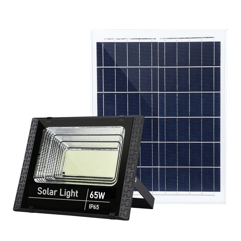 Lampi solare - Proiector LED SMD 65W cu incarcare solara , panou solar, cu telecomanda, suport prindere, material ABS, 3AH, 114 LED-uri, 271Lm, 20x15 cm, negru
