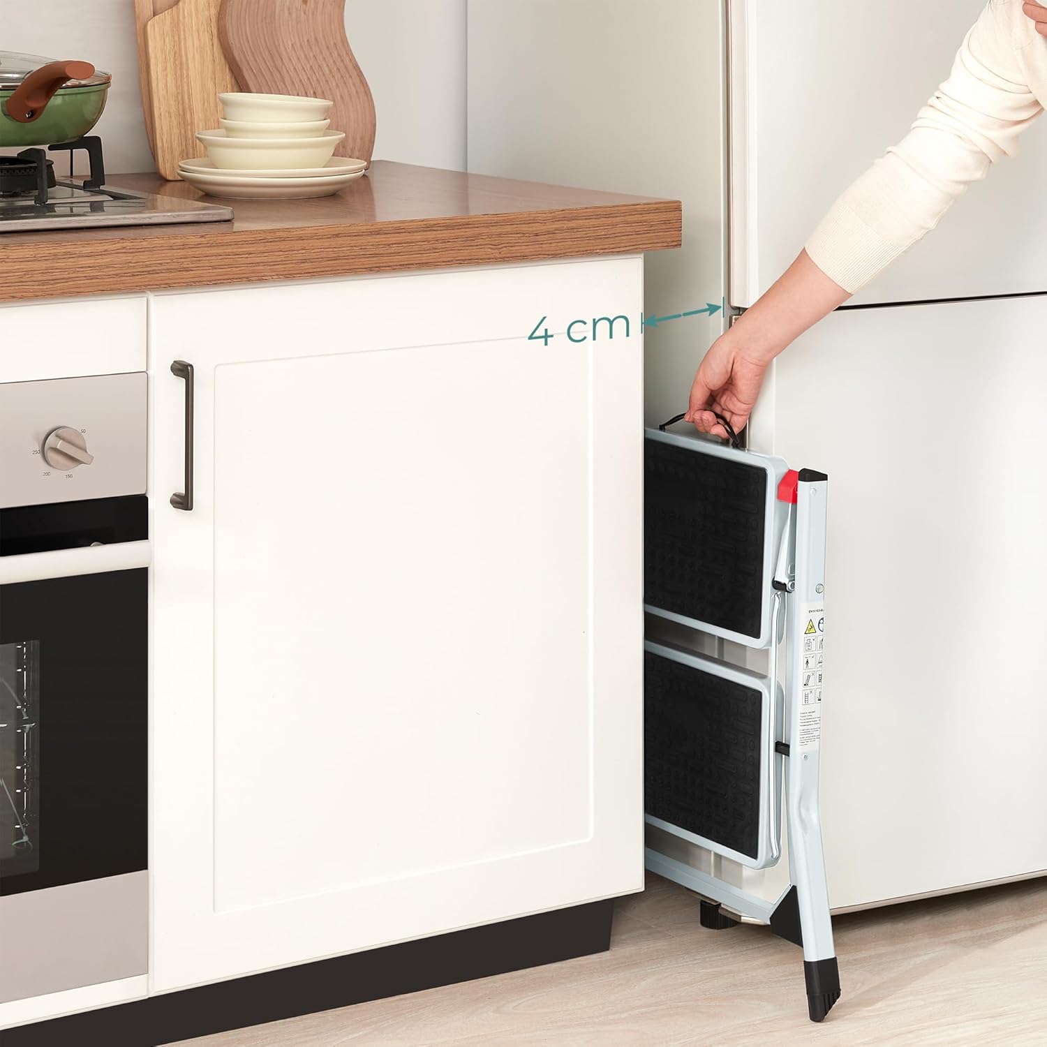 SONGMICS Scara pliabila cu 2 trepte, sarcina 150 kg, otel, 50x60x44 cm, alb si negru [6]