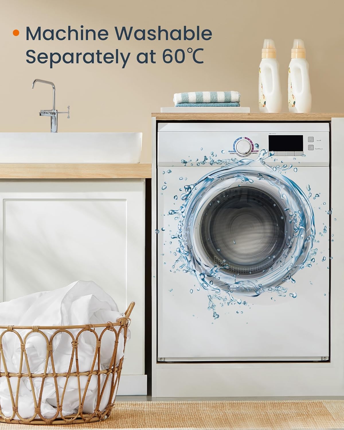 SONGMICS Pilota matlasata dubla, 4 anotimpuri, 150, 350 si 500 GSM, din microfibra, 200x200 cm, alb [7]