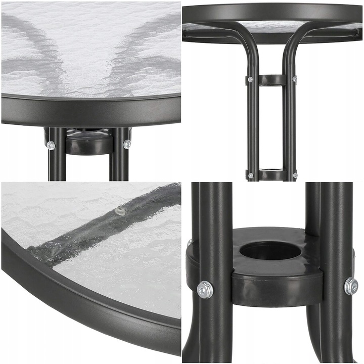 Masa pentru gradina sau balcon, cadru metalic, blat sticla, 60x70cm, negru [7]